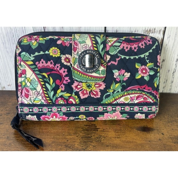 Vera Bradley Turn Lock Wallet-Black Petal Paisley RETIRED Pattern - Picture 8 of 8
